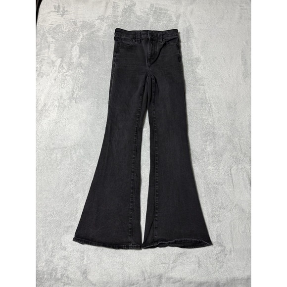American Eagle Outfitters Denim - American Eagle Jeans Womens 0 Black Super High Rise Flare Stretch Denim 25x30